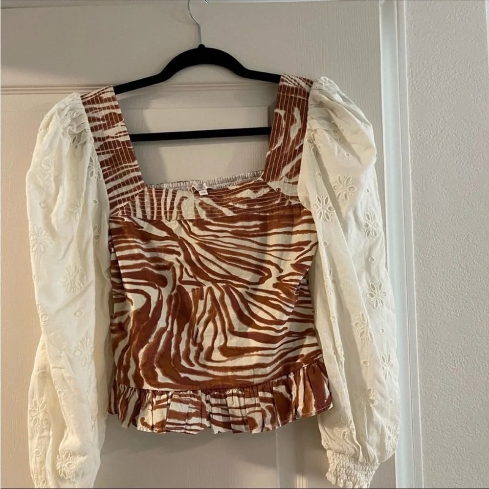 Anthropologie Love the Label Smocked Puff Sleeve Blouse XS